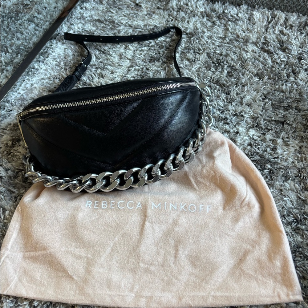 Rebecca Minkoff Edie Maxi Black Quilted Leather Crossbody Chain Bag
